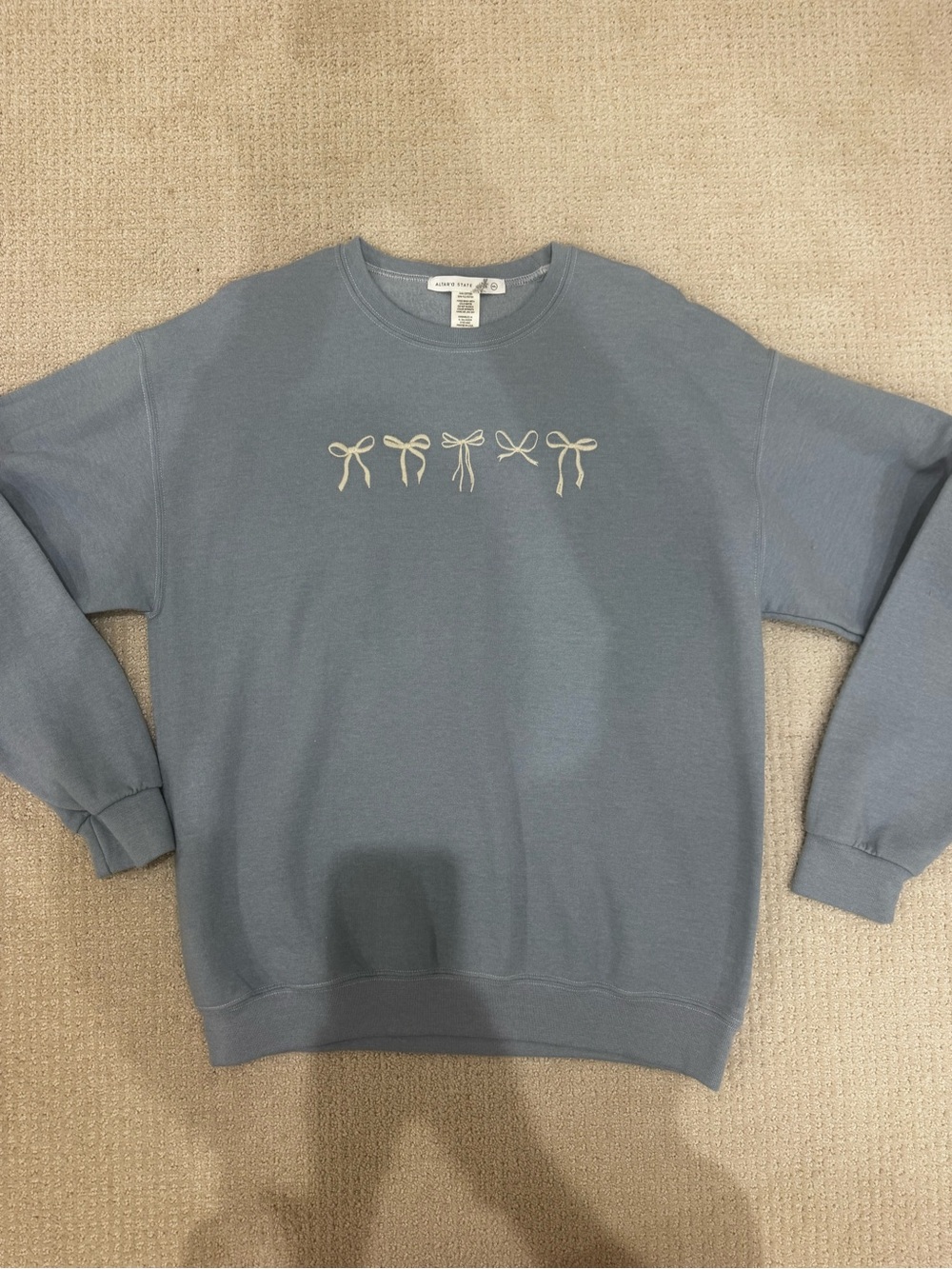 Altar'd State Light Blue Crewneck Sweater with Bow Embroidery